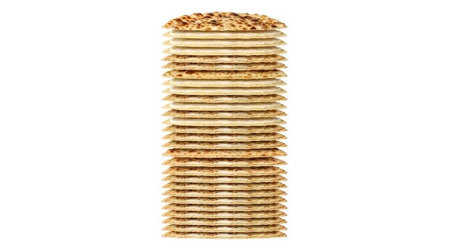 Tall Stack of Traditional Kosovan Flija Layers Isolated on White Background, Authentic Balkan Layered Pancake Pastry for Culinary Concepts