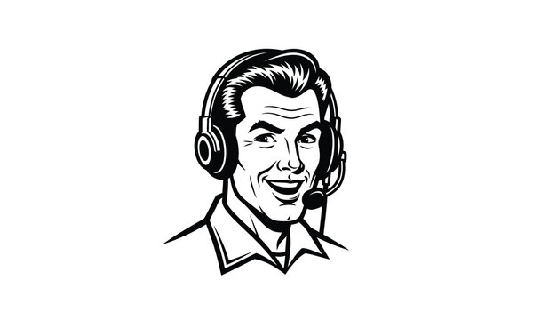 Smiling customer service operator man wearing headset illustration
