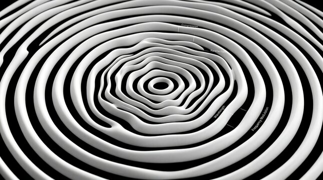 Science sound wave ripple illustration on black background. Compression, rarefaction, wavelength, frequency modulation diagram