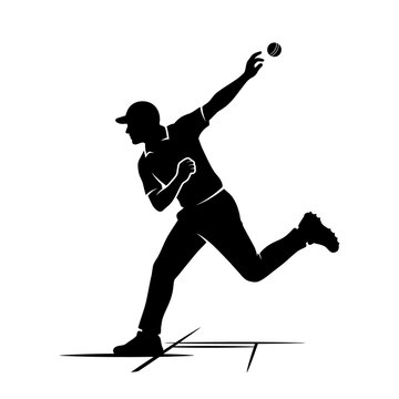 Cricket bowler silhouette black icon depicting professional sportsman throwing ball during competitive athletic match isolated on transparent background design element.
