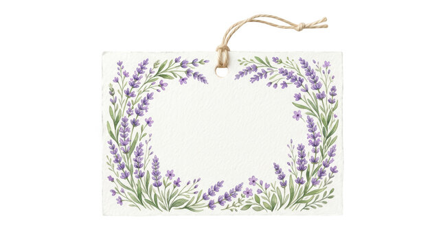 Watercolor lavender floral frame isolated on transparent background