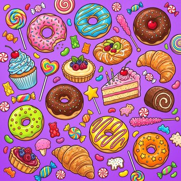 Colorful assortment of delicious pastries and desserts