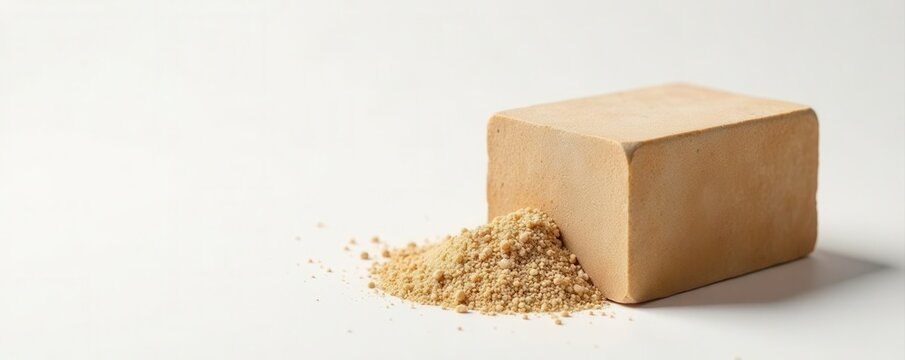 Smooth, light-brown sandstone block on white Visible mineral composition , smooth, architecture, feldspar