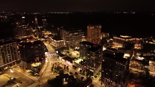 Cinematic Night Aerial View of Buckhead, Atlanta, Georgia