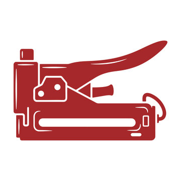 Red heavy duty staple gun for construction and upholstery work, featuring a metal body, isolated on a white background