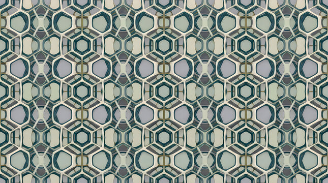 Geometric pattern with interlocking hexagonal shapes in black and white