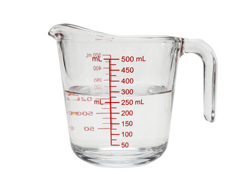 Clear glass measuring cup with metric and imperial markings for precise liquid measurement
