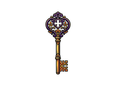 Ornate Gold Skeleton Key Vector Illustration Antique Magic Gothic Key Clipart