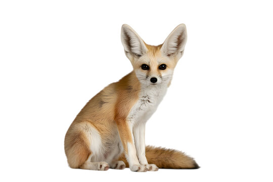 Cute fennec fox sitting and looking at camera