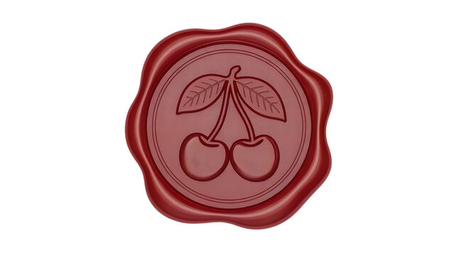 Red wax seal stamp with a cute cherry fruit design icon