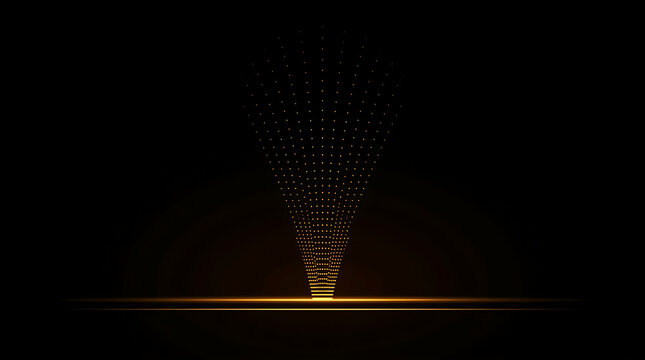 Golden light dots forming a conical shape against a dark background