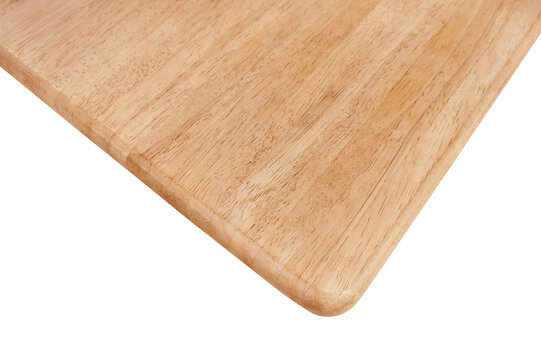 Empty light brown wooden board table top view isolated on white background.