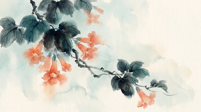 Orange Blossoms on Pale Blue