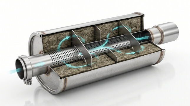 Automotive Catalytic Converter Cutaway with Internal Filter Structure