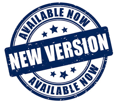 New version badge with upgrade stamp and blue starburst design