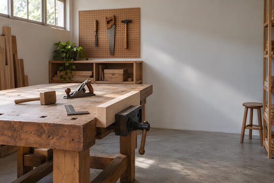 Woodworking teaching studio with workbench