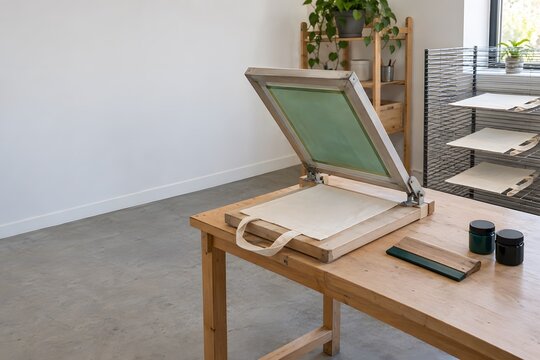 Screen printing studio prepared for a class