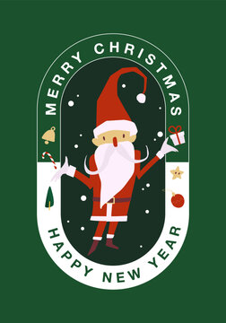 Happy Merry Christmas holiday and Happy New Year banner sign with cute santa claus cartoon character