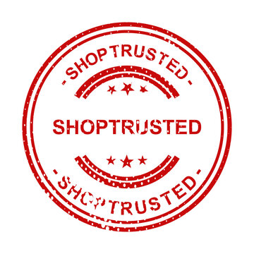 Red shop trusted circular stamp seal with stars illustration