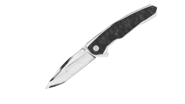 3d rendering folding knife with black handle and silver blade