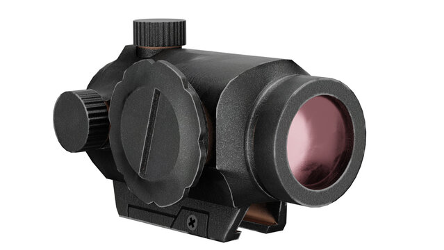 3d rendering of a tactical red dot sight with mount