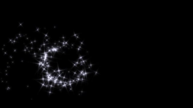 Glowing doodle stars, white twinkling stars line, Glowing glitter stars trail line animation, shining particles stars line magic dust, sparkling starry line effect on black screen. 4k animation