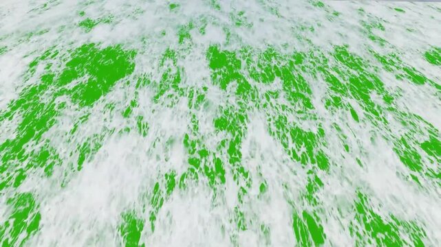 Aerial view of white glacial ice texture floating in water over bright green screen chroma key backdrop