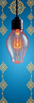 A mesmerizing lightbulb shape outlined by intricate geometric patterns against a calming blue background, design, outside the box