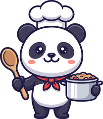 Cute panda chef holding cooking pot and wooden spoon © DG Creative Studio