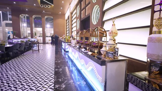 Luxury buffet catering setup in a modern banquet hall in New Delhi India