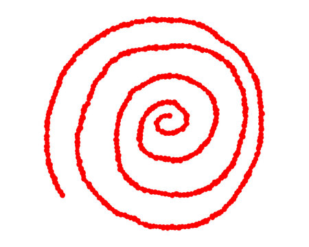 Minimalist red spiral infinite circle shape isolated on white background, simple hand drawn sketch design element for creative projects, concept of eternity and continuous motion graphic