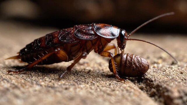 Cockroach Laying Eggs on Wooden Surface