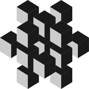Abstract geometric pattern composed of repeating isometric black cubes