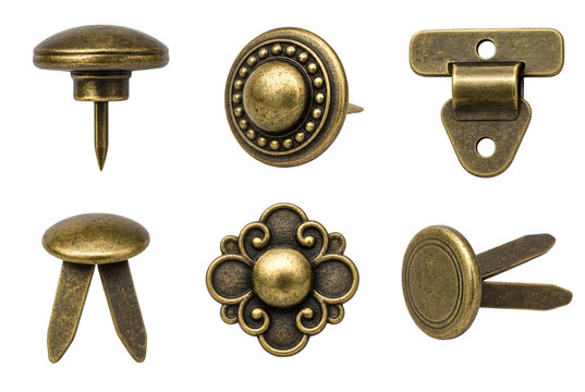 Vintage brass upholstery tacks and decorative furniture metal fasteners