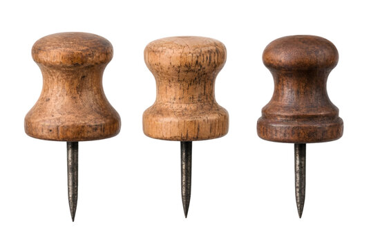 Vintage wooden thumb tacks isolated on transparent background png file