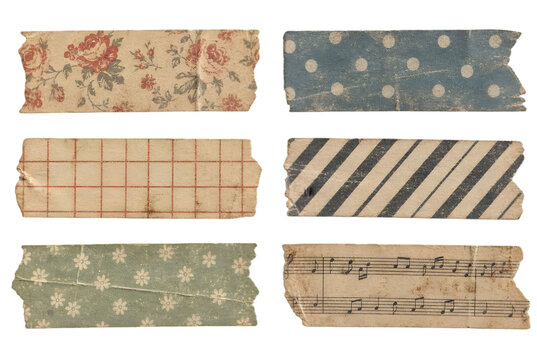 Vintage Washi Tape Strips Isolated on Transparent Background PNG File