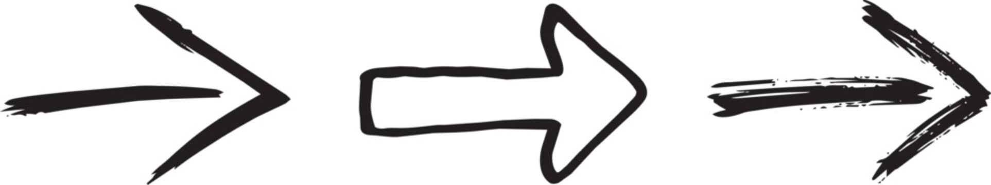 Hand Drawn Black Ink Arrow Set on Transparent Background