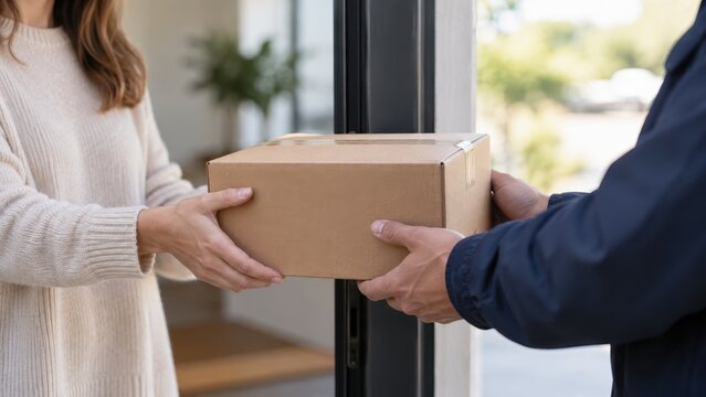 receiving a delivery package at the door