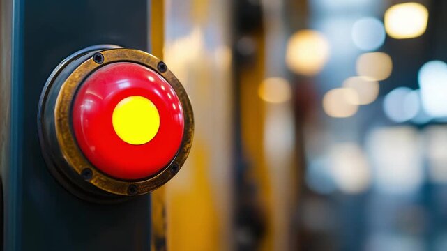 A red button is pressed to start a machine in a factory, showcasing the work being done during operational hours