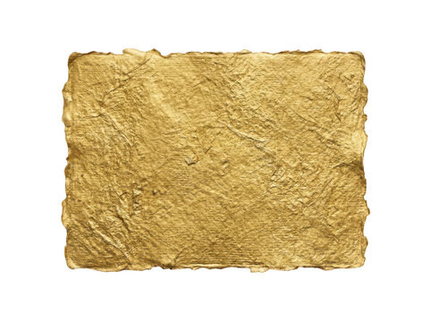 Shiny gold glitter rectangle shape with rough edges on a dark surface