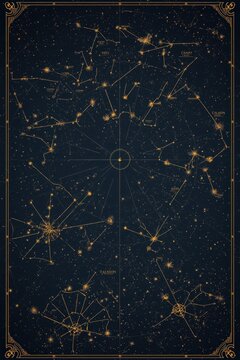 Vintage celestial map of night sky constellations with star map celestial chart astronomy chart connect the dots scientific chart deep space science astronomical map celestial sphere