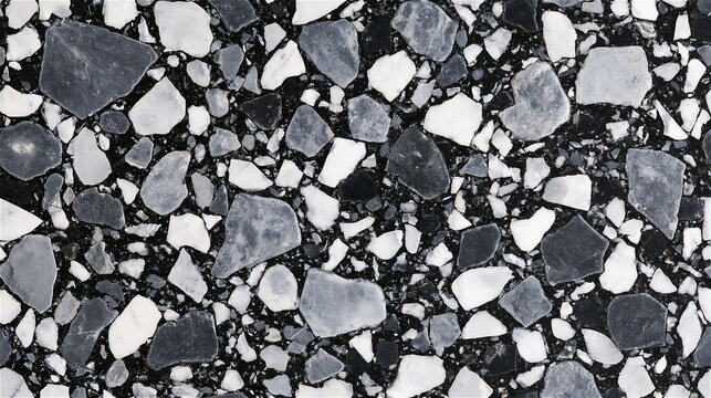 Charcoal terrazzo texture background with stone chips. AI gen