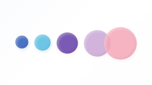 A sequence of colorful circles arranged in a row displays varying sizes while overlapping translucent shades create a visual progression representing growth and connectivity across many vibrant