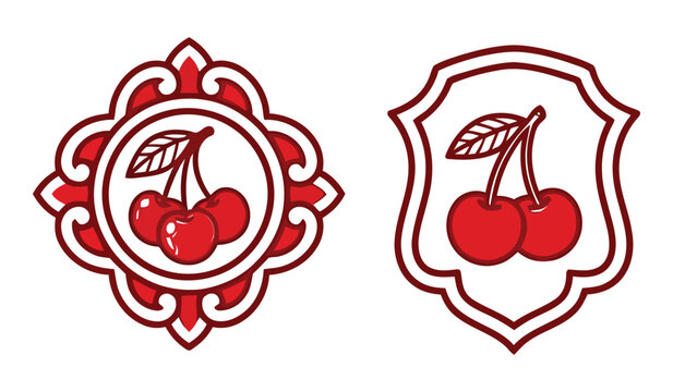 Ornate cherry emblem with shield for casino or branding.