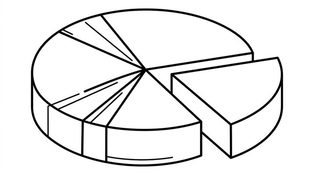 Diagram pie chart illustration in isometric line art style