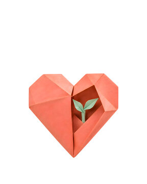 Burnout Recovery Origami Heart with Emerging Seedling