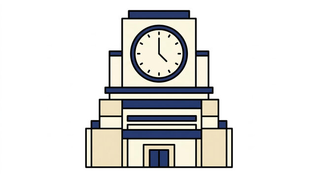 Flat vector illustration of a clock tower building with navy accents
