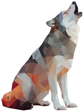 Low Poly Geometric Artistic Illustration Of A Howling Grey Wolf Isolated On White Background