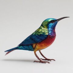 Fototapeta premium Iridescent Metallic Hummingbird Statue Isolated On White Background With Vibrant Rainbow Colors