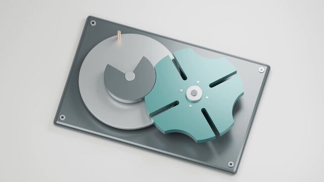 Four-slot Geneva drive converting continuous rotation into indexed motion, 3D animation